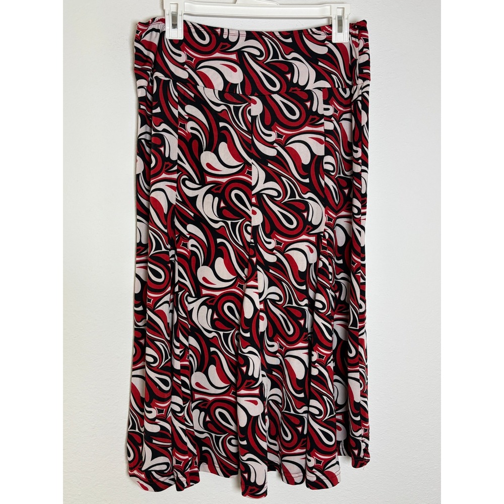 Michael F. Red Black Psychedelic Swirl Midi Skirt XL Stretch A-Line Abstract